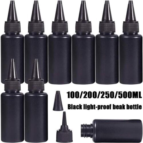 250ml/500ml Empty Plastic Soft Bottle Black HDPE Cylinder With Twist Pointed Top Black/White/Transparent Cap Round Top Caps