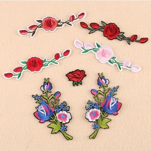 50pcs/lot Ross Flower Embroidery Patches Letters Clothing Decoration Accessories Diy Iron Heat Transfer Applique Diy Patch