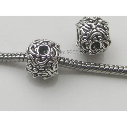 Free Shipping 50pcs 11x11x9mm antique silver plated color round alloy new big hole beads fit European bracelet necklace DIY