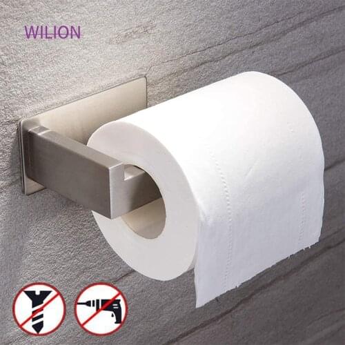 1Pcs No Drilling Brushed Polished Toilet Paper Holder With Self Adhesive Tape Bathroom Accessory Stainless Steel Material