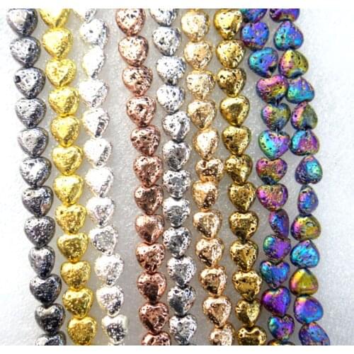 10mm16mm Natural Stone electroplating Lava Heart Bead Volcanic Rock Loose Bead for diy Jewelry Making Bracelet Accessories
