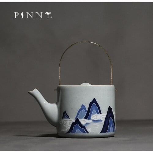 PINNY 240ML Retro Vintage Mountains Teapot Ceramic Portable Tea Pot Chinese Kung Fu Tea Service Pigmented Drinkware