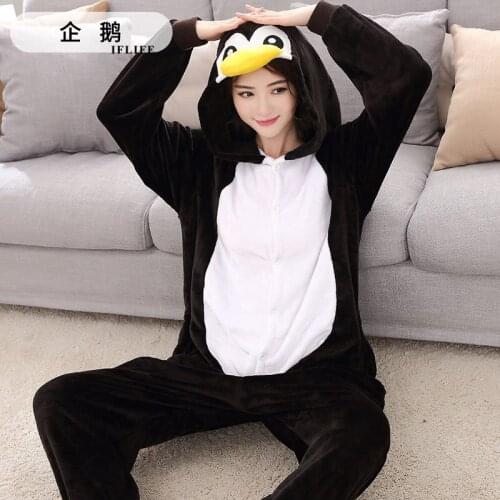 Black penguin Pajama Set Women Men Unisex Adult Animal Pijama Flannel Onesie Cosplay Sleepwear Hoodie Halloween Holiday Costume