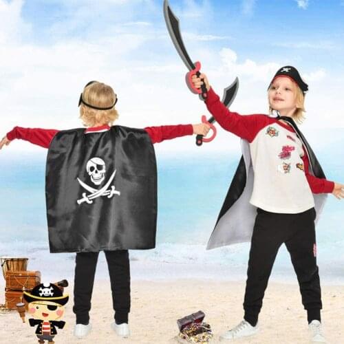 Kids Halloween Children Pirate Cape Set Cosplay Costume Pirate Cape With Eye Patch Party Performance Props For Children