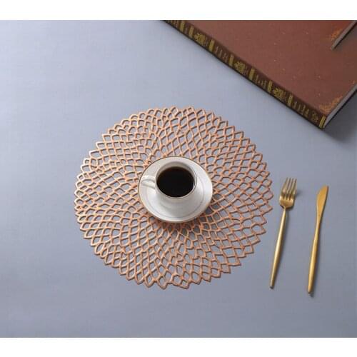 Home Decor 38cm PVC Placemat For Dining Table Plastic Hollow Insulation Round Baroque Mediterranean Coaster Pads Table Bowl Mat
