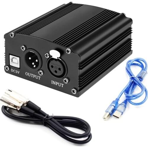 48V Phantom Power EU/US Plug 110V/220V 1-Channel Supply+Adapter+One XLR Audio Cable for Any Condenser Microphone Recording