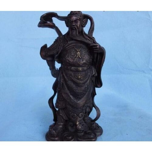 10 Chinese Folk Red Bronze Copper Dragon Warrior Guan Gong Guan Yu Buddha Statue