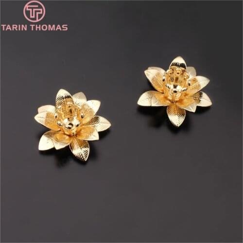 10PCS 15MM,height 6MM 24K Gold Color Plated Brass 3D Flowers Beads Caps Diy Jewelry Findings Earrings Accessories