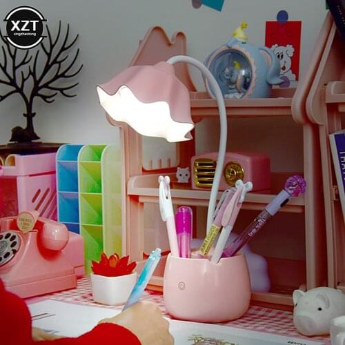Cute Desk Reading Lamp Wireless Dimmer USB Charged Touch Switch Pen Case Base Student LED Light 3 Gears for Girls Kids Bedroom