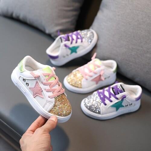 Girls' fashion casual shoes 2021 spring new childrens sports shoes comfortable sequined soft sole