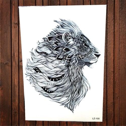 Fashion Indian Tribal Lion Totem Black Henna Tattoo Stickers For Women Men Waterproof Temporary Tattoo Body Art Arm Fake Tatoos