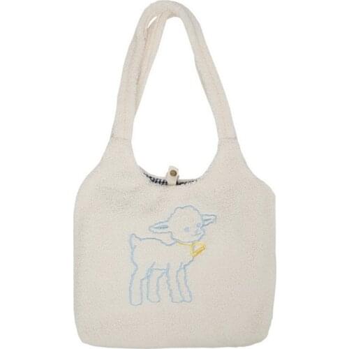 Fashion Lamb Shoulder Bags for Women Canvas Tote Bags Embroidery Handbags Large Capacity Shopper Bag For Girls Bolso De Hombro