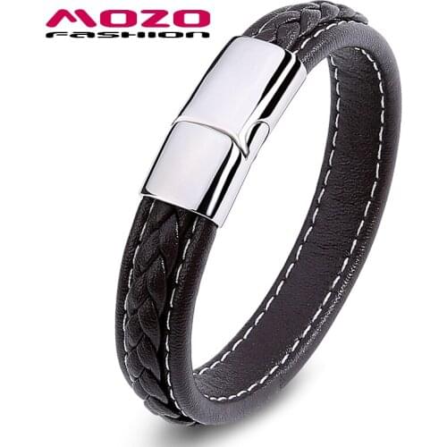 Fashion Wrap Bracelet Men Genuine Leather Rope Chain Simple Whole Brown Design With Magnet Buckle Jewelry Wristband PS2010Z