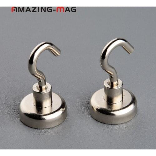 2PC Heavy Duty Neodymium Powerful Magnetic Hook D25*8mm Wall Holder Ceiling Fridge Storage Rear Earth 23KG Vertical Pull-force