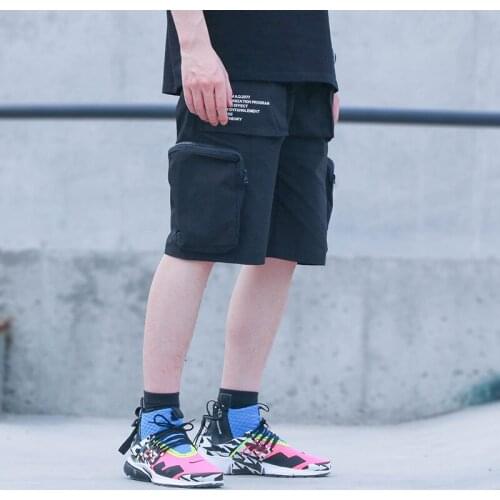 SILENSTORM Techwear Mens Black Cargo Pouch Shorts Drawcord Waist Hip Hop Style Punk Fashion