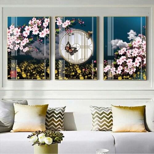 Canvas Painting Wall Art Peach Blossom Flower Bloom Vintage Palace Wall Poster Print Picture For Living Room Home Decoration