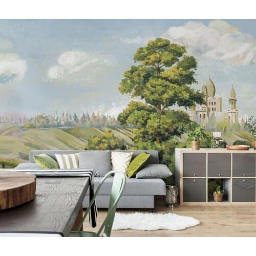 Bacaz Western Painting Trees Castle Wallpaper Mural for Hall Living Room Sofa Background 3d Wall Papel Mural Wall paper Sticker
