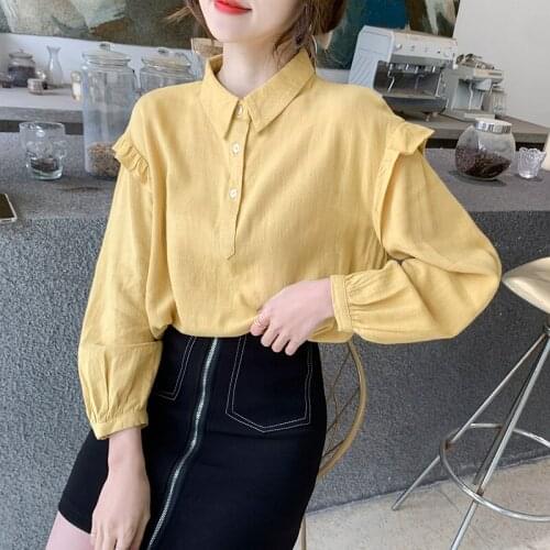 Autumn 2021 new long-sleeved chiffon shirt womens lapel doll shirt white western style shirt ruffled blouse