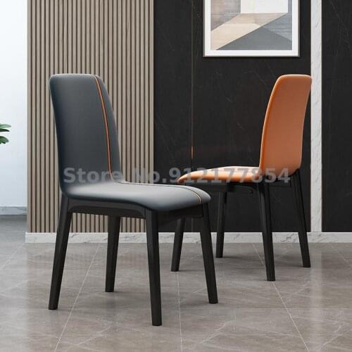 Solid wood dining chair modern minimalist light luxury restaurant leather back chair small apartment household technology cloth