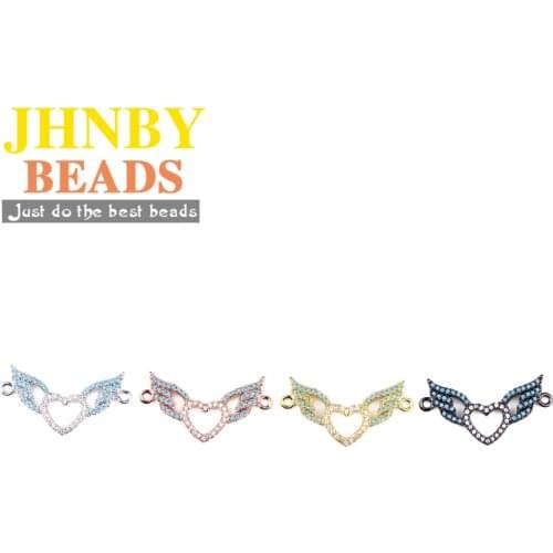 JHNBY 2PCS Angel Wings heart Pendant Copper brass Spacer beads Micro Zircon Charms women Jewelry bracelets making DIY Findings