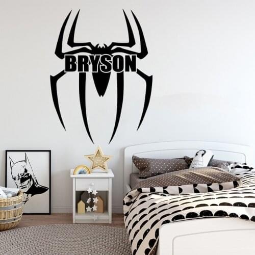 Custom Name Spider Wall Decal Kids Room Home Decor Personalized Sign Vinyl Sticker Poster Wall Gift Art Boy Nursery Decor LC1701