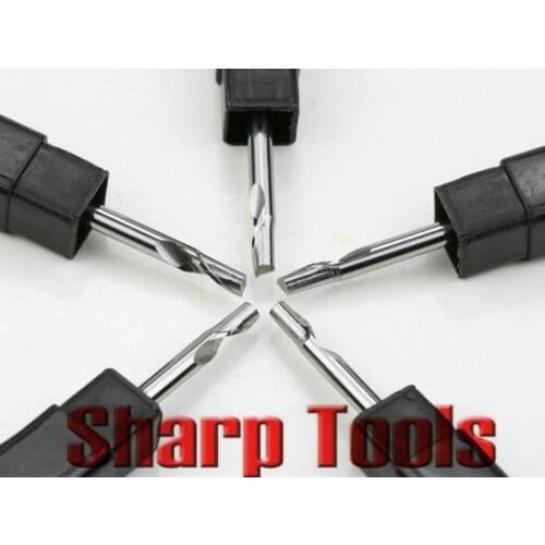 SHARP 3.175mm 1 Flute Aluminium Milling Cutters Solid Carbide End Mill CNC Router Cutting Tool Bits, on Aluminum Copper 5pcs/Set