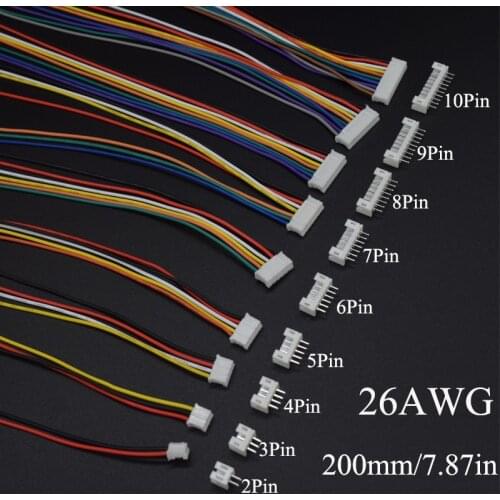 10Sets Mini Micro JST 2.0 PH Male Female Connector 2/3/4/5/6/7/8/9/10-Pin Plug With terminal Wires Cables Socket 200MM 26AWG