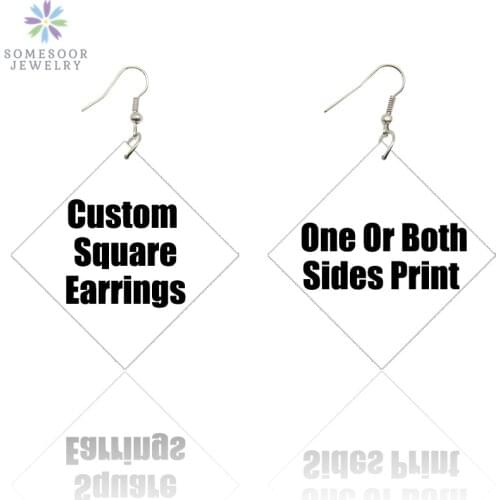 SOMESOOR 7.8cm Large Customized Square Printed African Wooden Drop Earrings Personalized Afro Wood Dangle Jewelry For Women Gift