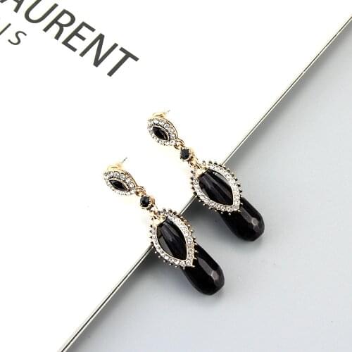 Sunspicems Fashion Natural Stone Crystal Drop Earring for Women Turkish Design Bohemia Ethnic Wedding Party Jewelry Bride Gift