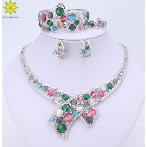Wedding Bridal Rhinestone Jewelry Set For Women Crystal Necklace Bracelet Ring Earrings Silver Plated Luxury Accessories