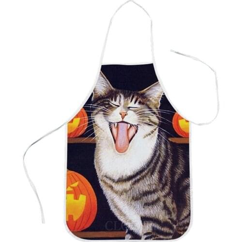 CLOOCL Halloween Theme Kitchen Aprons Yawning Cat Pumpkins 3D Printed Funny Festival Funny Home Textile Home Cleaning Tools