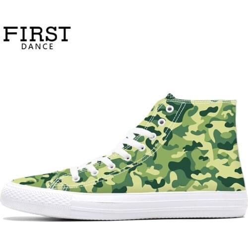 FIRST DANCE Fashion Camouflage Shoes Customize 3D Prints Classic Canvas Shoes Men Flats Casual Shoes Male Leisure High Zapatos