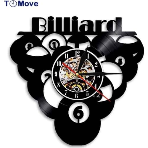 Billiards Ball Pool Vinyl Clock Record Clock Billiards Room LED Wall Clock Battery Operated Non Ticking Home Living Room Decor