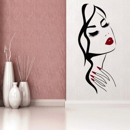 YOYOYU Wall Decal Girls Beauty Salon Wall Stickers Vinyl Wallpaper Barbershop Manicure Salon Hand Girl Face Home Decor DIY ZW205