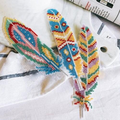 Bookmark Feather DIY Craft Stich Cross Stitch Needlework Embroidery Crafts Counted Cross-Stitching Kit