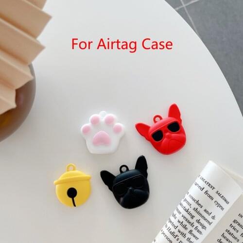 For AirTags Cover Cute Cartoon Cat paw Bulldog Bells silicone Protection Anti-lost Protective case Locator Keyring Accessories