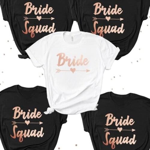 PADDY DESIGN Bachelorette Party Wedding Bridal Party Bride Squad Bridesmaid T-shirt Rose Gold Letter Print Women Top Tee T Shirt