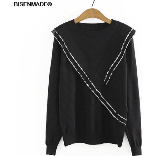 Women Clothing Sweaters Plus Size 2021 Autumn New Slim Casual Lace Cross Long Sleeve Pullover 876