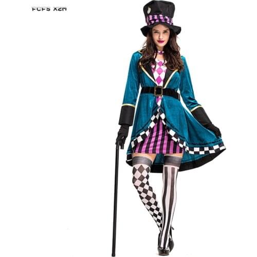 Women Halloween Magician Tuxedo Costume for Zoo Circus Female Animal trainer Alice Cosplay Carnival Purim Masquerade Party dress