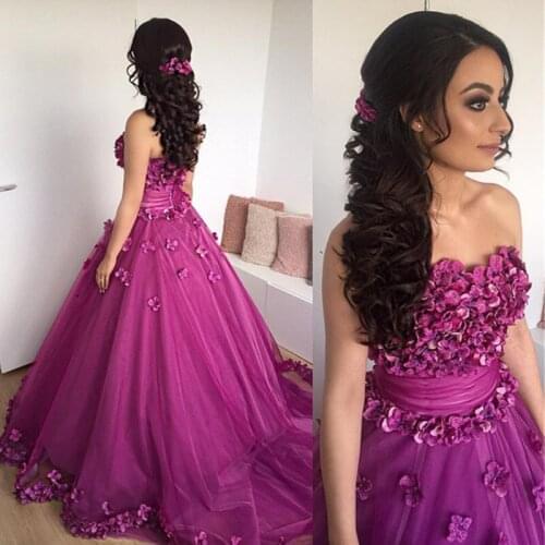 Sweet 16 Pink 6 Purple Quinceanera Dresses Strapless 3D Flowers Ball Gown Dress Prom Gowns Vestido De 15 Anos Quinceanera 20