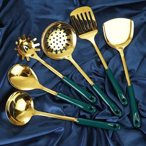 1Pcs Stainless Steel Cooking Utensils Set Non-stick Spatula Shovel Dark Green Gold Dining Ceramic Kitchen Cookware Tool Sets