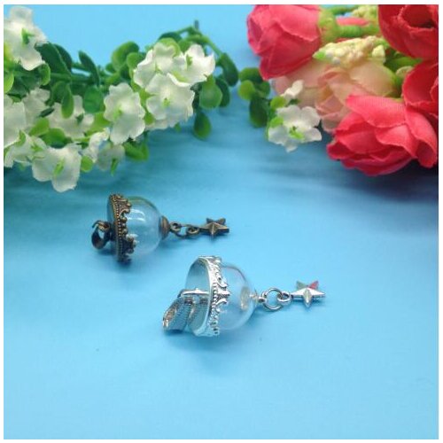 100sets/lot15m half Glass globe crown base glass vial pendant necklace jewelry glass bottle connector DIY glass dome cover charm