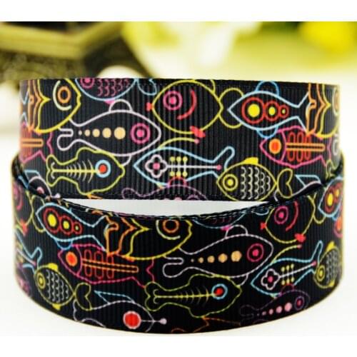 22mm 25mm 38mm 75mm Fish Cartoon printed Grosgrain Ribbon party decoration 10 Yards X-02922