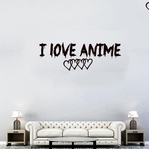 Anime Wall Decal Quote Decals I love Anime Vinyl Sticker Wall Lettering Bedroom Decor Window Decals Chu1 A13-035