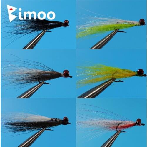 Bimoo12pcs #4 Dumbbell Head Crazy Charlie Fly Bonefish Flies Fishing Bait Clouser Deep Minnow lead-eyed bucktail