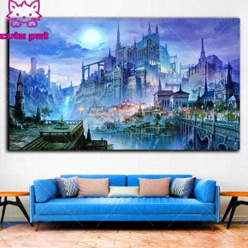 Large DIY Diamond Painting puzzle Full Square Round Painting fantasy Night Castle CrossStitch Rhinestones Mosaic Gift Home Decor