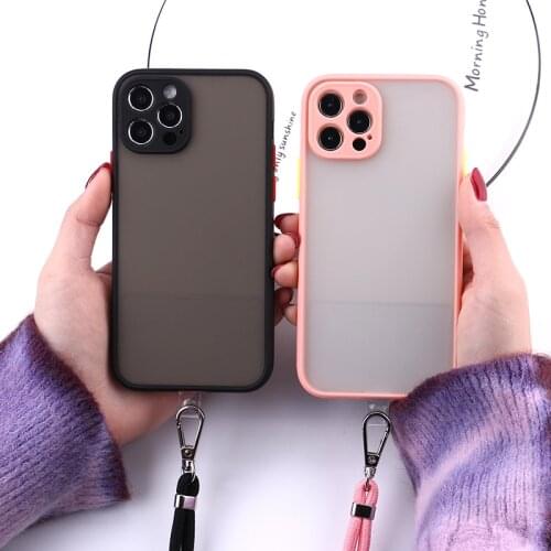 Strap Cord Chain Phone Tape Necklace Lanyard Mobile Phone Case For iPhone 12 11 Pro Max XR XS Max 8 7Plus Matte Shockproof Back