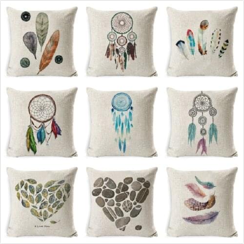Feather Pillow Cover Painting Linen Throw Pillowcases Dropshipping Literary Art Pillow Sofa Chair Car Cushion Cover 45*45 cm