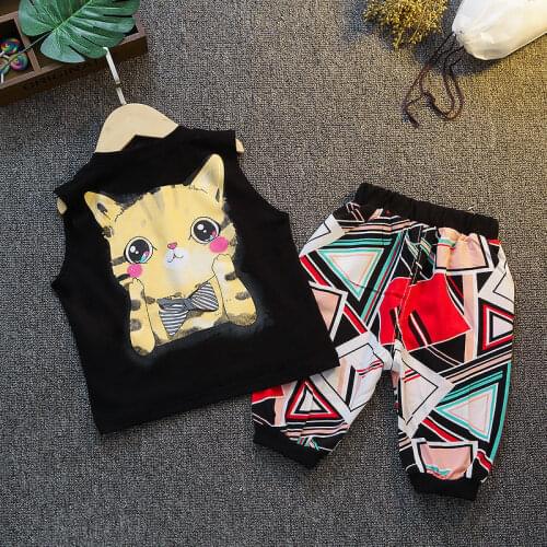 2021 Children Clothing Boy and Girls Cartoon Summer Sleeveless Vest and Shorts Two-piece Set