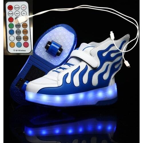Pink 2021 New USB Charging Children Sneakers remote control Girls Boys Led Shoes Kids Sneakers With Wheels Roller Skate Shoes